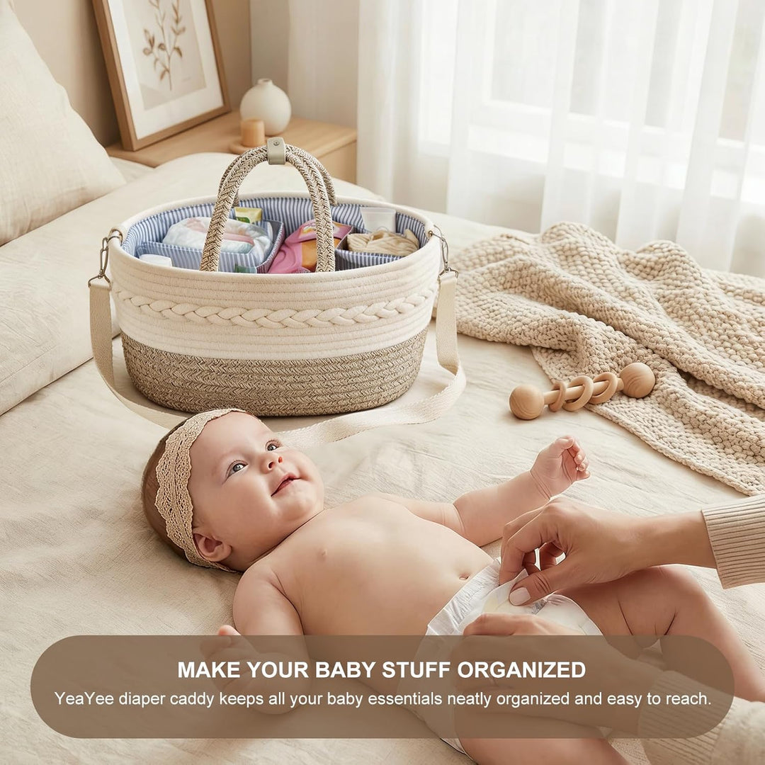 YeaYee Baby Windel Caddy Organizer，Multifunktionale Aufbewahrungsbox für Windeln， mit wechselbaren F