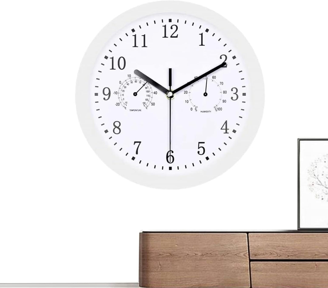 Innen Draussen Wetterfeste Wanduhr mit Temperaturanzeige und Hygrometer, 10 Zoll Gartenuhr Wetterfes