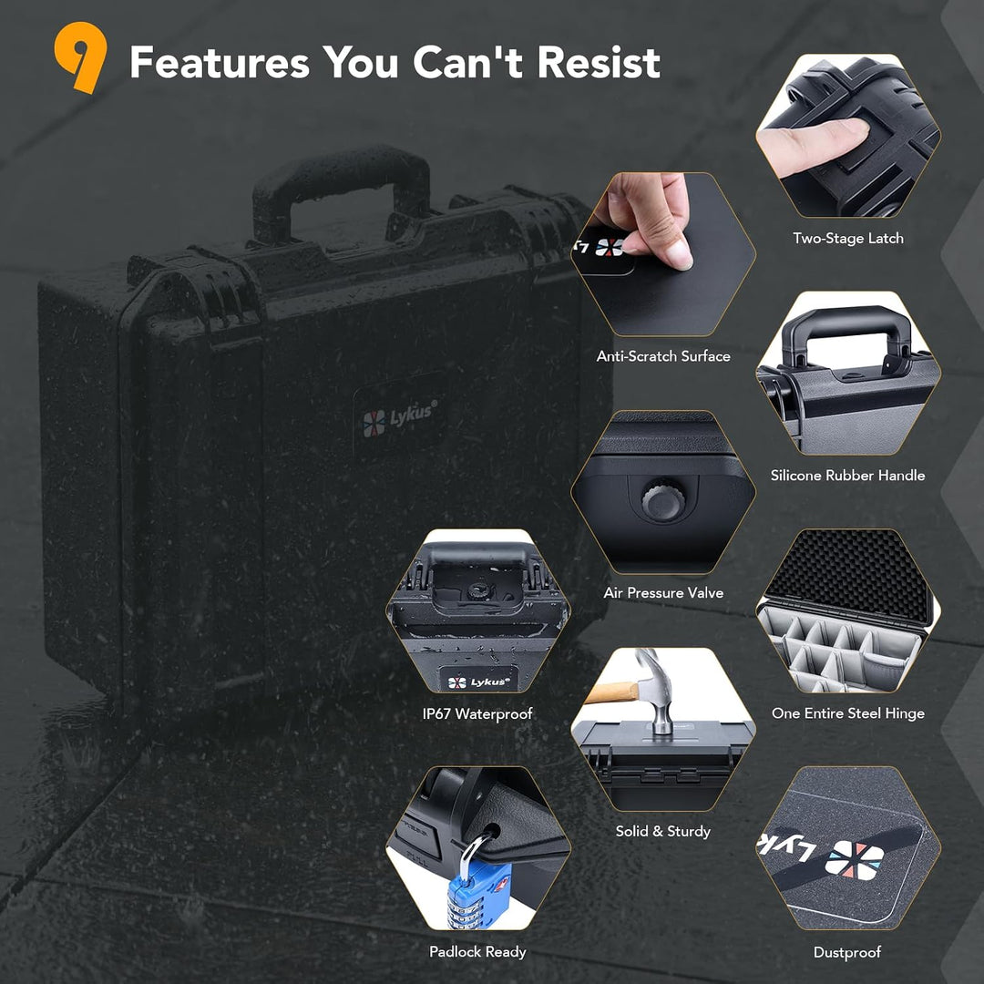 Lykus PVC2 Wasserdicht Koffer Tasche Case mit Gepolsterten Trennwänden für Kameras, Objektive, Klein