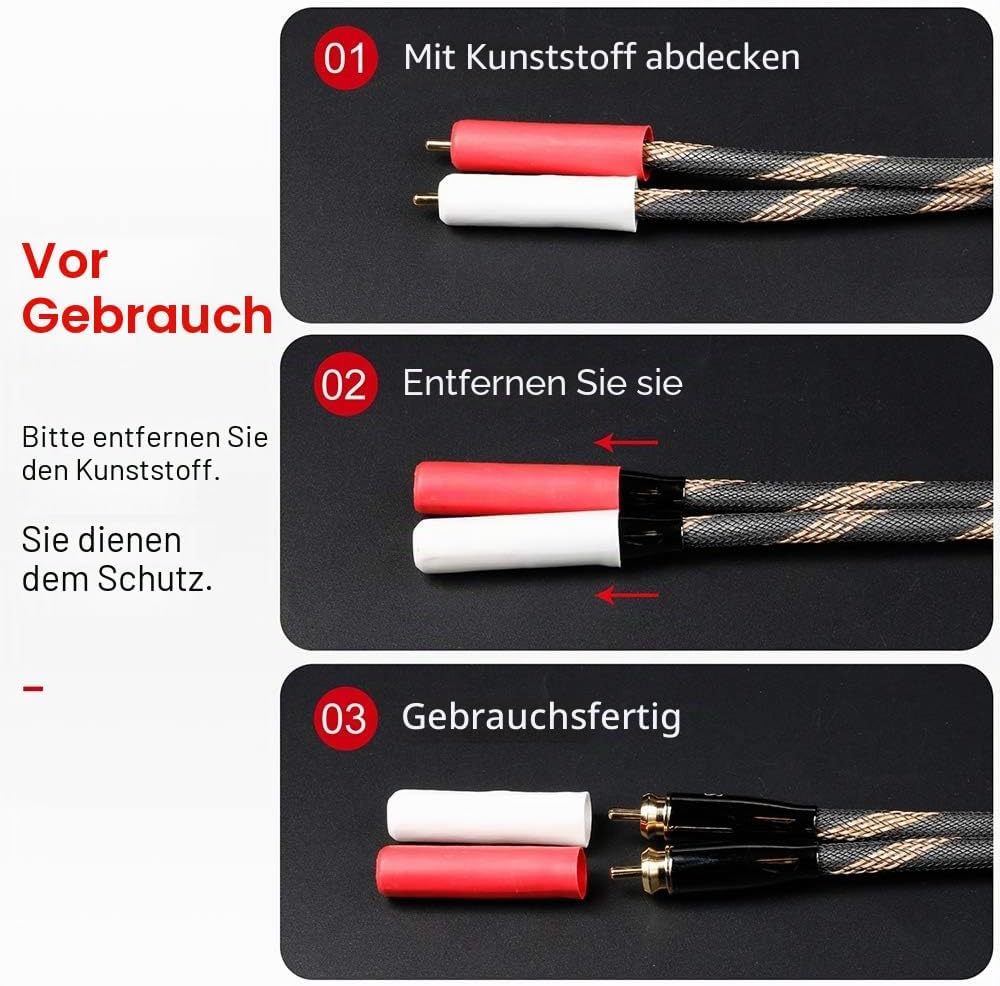 SKW Audiophiles Cinch Audio Kabel, 2 x Cinch zu 2 x Cinch Kabel mit OD 6mm Audiophile Cinch-Kabel (2