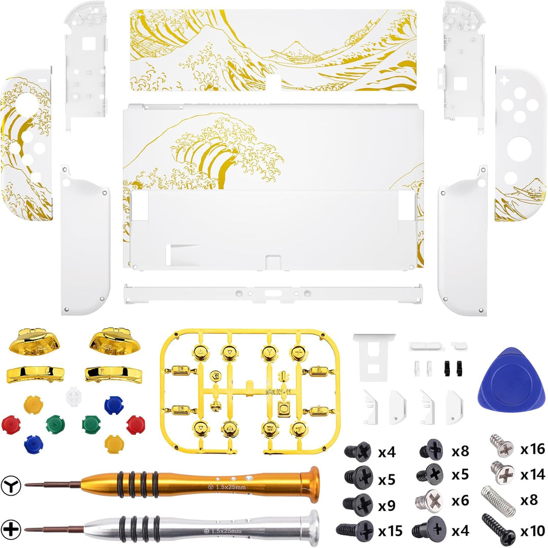 eXtremeRate Full Hülle für Nintendo Switch OLED Joy Con/Console, Custom Case Shell & Buttons & Kicks