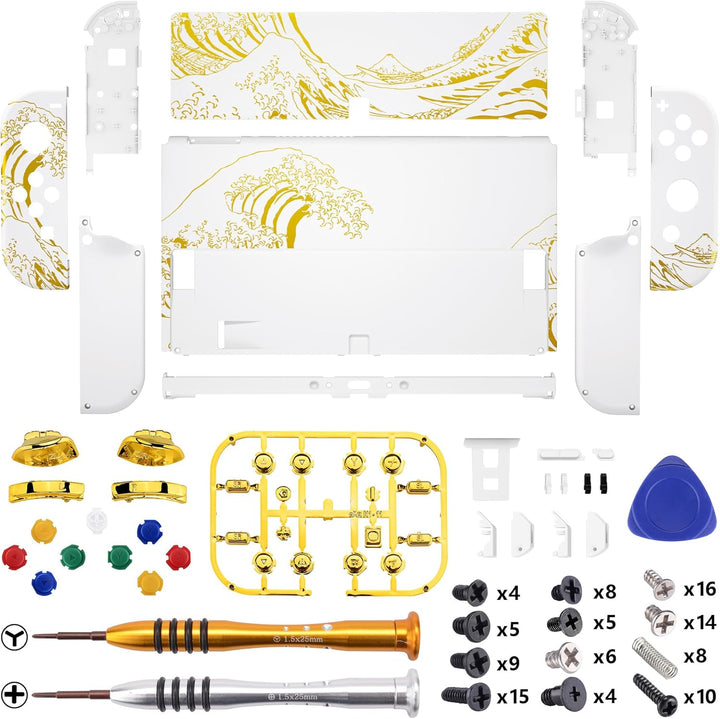 eXtremeRate Full Hülle für Nintendo Switch OLED Joy Con/Console, Custom Case Shell & Buttons & Kicks
