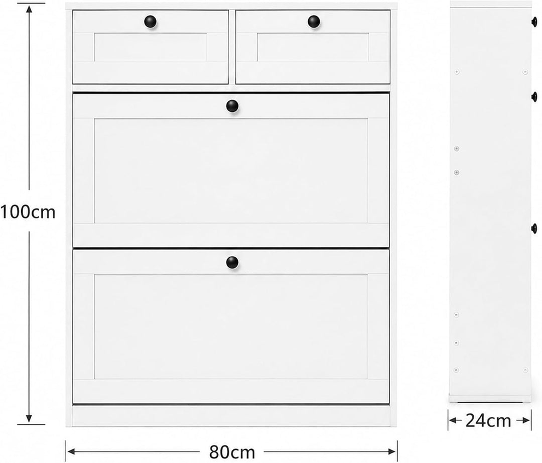 Schuhschrank mit Schubladen, schmaler Schuhkipper, 80x24x100 cm
