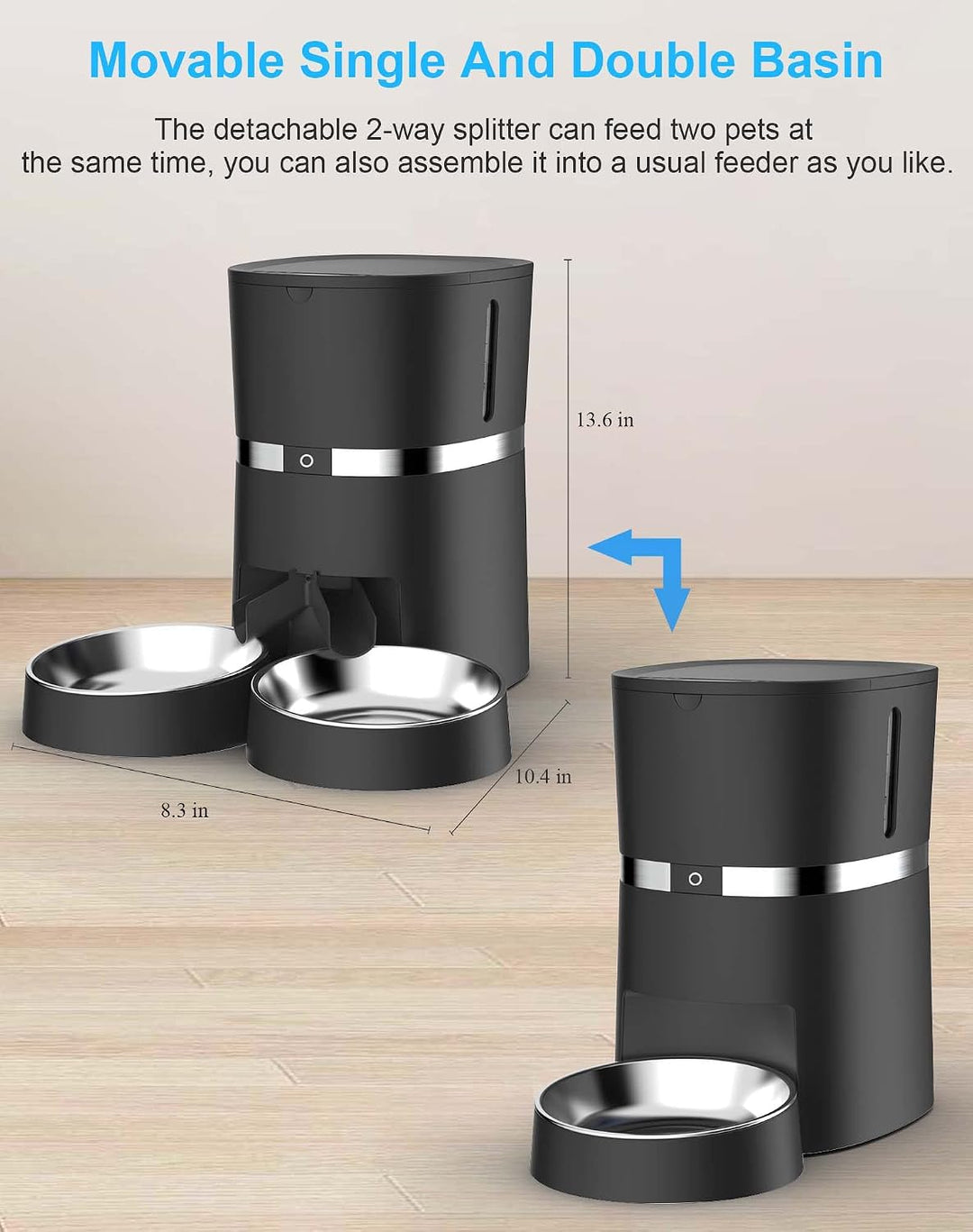 WellToBe Smart Futterautomat Katze &amp; Hund, WiFi Automatischer Futterspender für 2 Katze, Pet Feeder