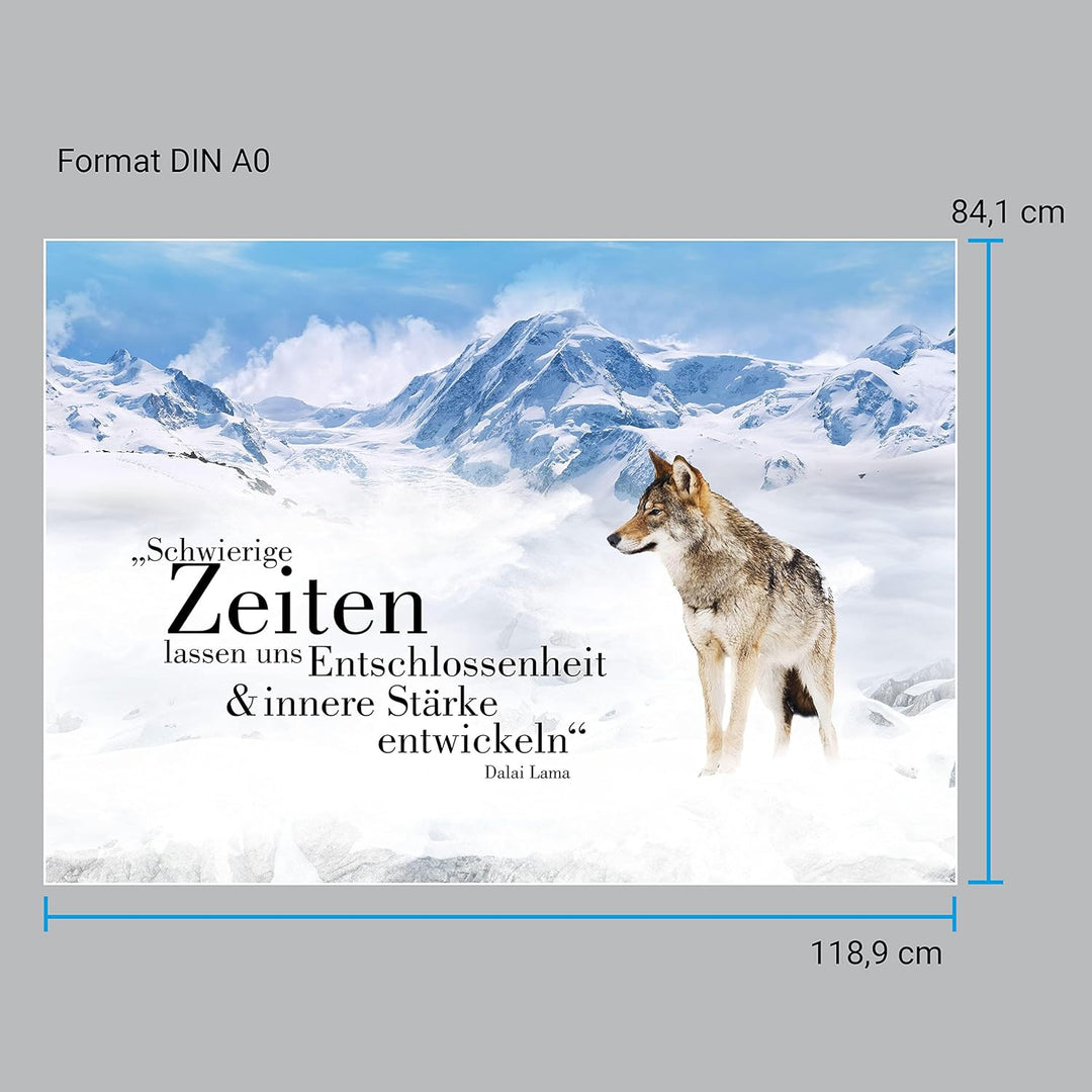 wandmotiv24 Poster als Wanddeko, Grösse Din A0, Wolf in den Bergen, Entschlossenheit, Wölfe, Tiere,
