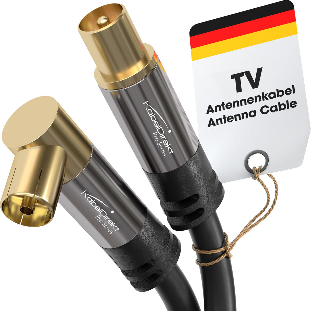 KabelDirekt – 4K Antennenkabel, Koaxialkabel, TV Kabel 90° gewinkelt/gerade – 10m – In Deutschland e