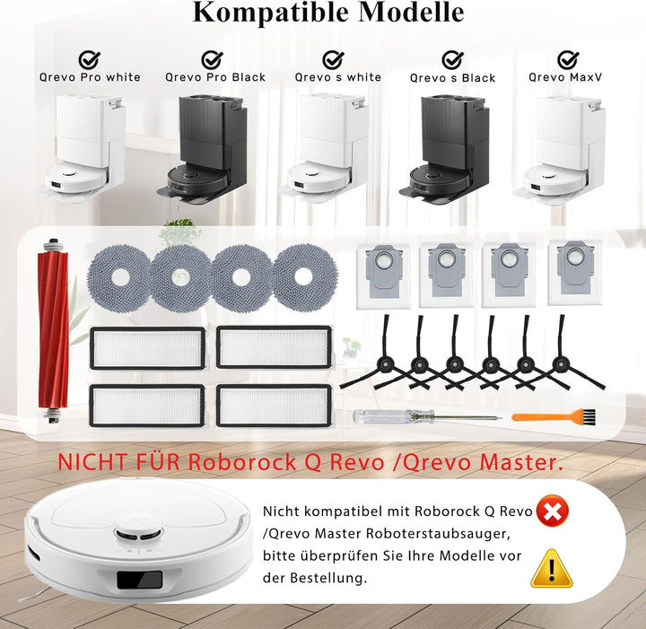 Zubehör Ersatzteil für Roborock Qrevo S/Qrevo Pro/Qrevo MaxV Staubsauger, Zubehörset mit 1 Hauptbürs