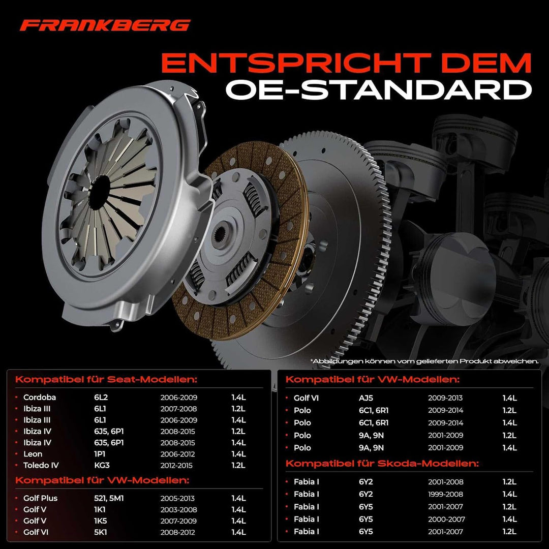 Frankberg Kupplungssatz Kompatibel mit Golf VI 5K1 1.4L 2008-2012 Polo 6C1 6R1 1.2L 1.4L 2009-Heute