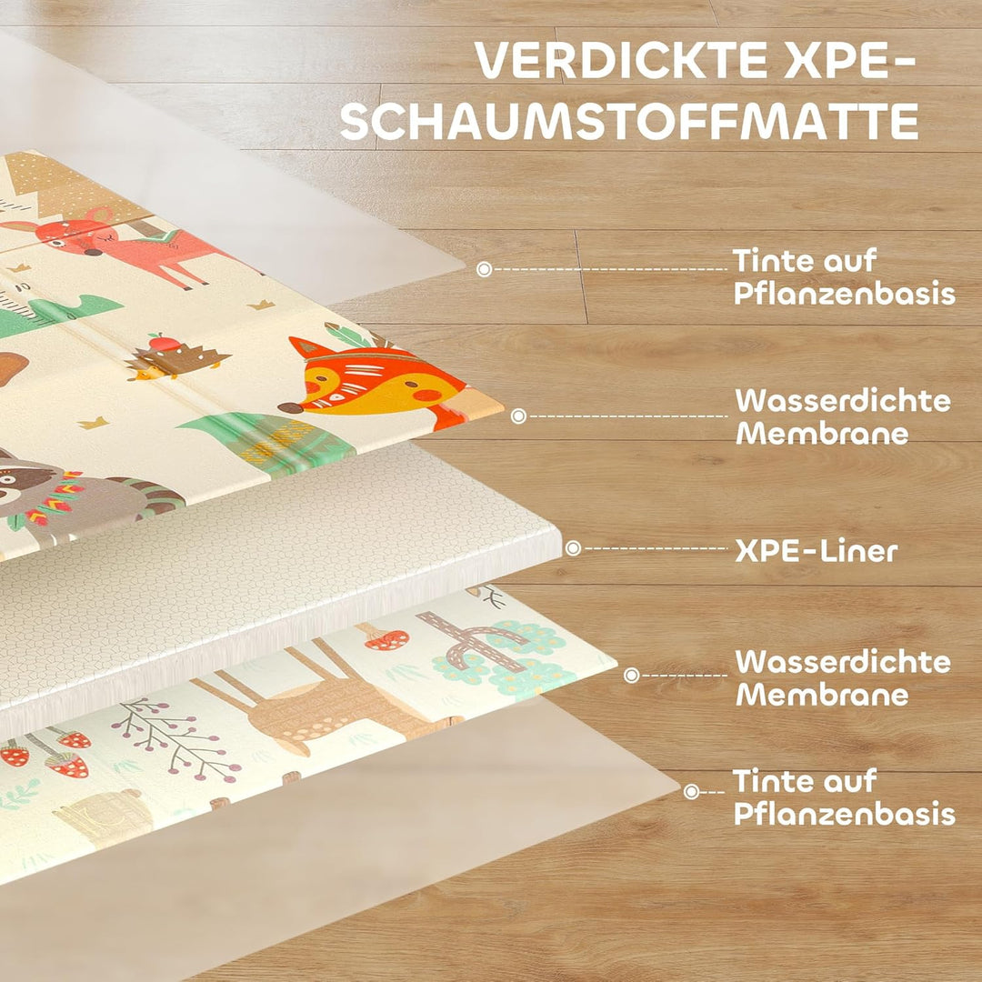 AIYAPLAY Krabbelmatte Spielmatte Baby Faltbar 196 x 176 x 1,5 cm Doppelseitige Spielteppich Krabbeld