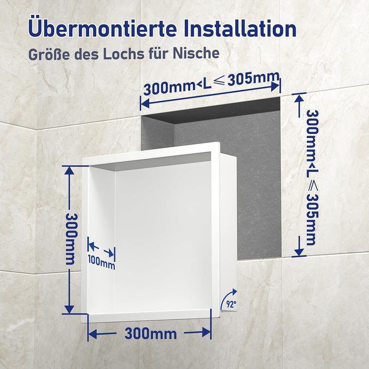 Duschnische 304 Edelstahl 30 cm × 30 cm × 10 cm Wandnische Weiss für Badezimmeraufbewahrung Keine Fl