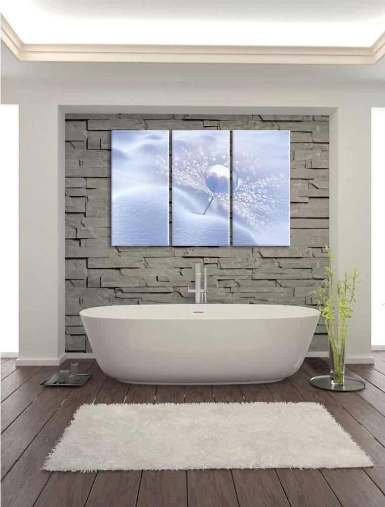 Pixxprint Tautropfen auf Einer Pusteblume im Schnee 3-Teiler Leinwandbild 120x80 Bild auf Leinwand