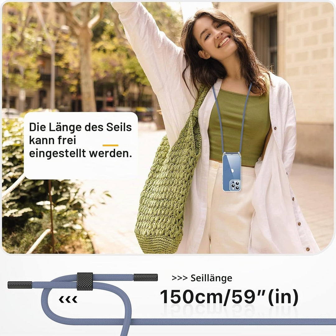 GOODVISH 3 in 1 Handykette für iPhone 13 Pro 6,1", mit 2 Stück Schutzfolie | 360°-Schutz | Kamerasch