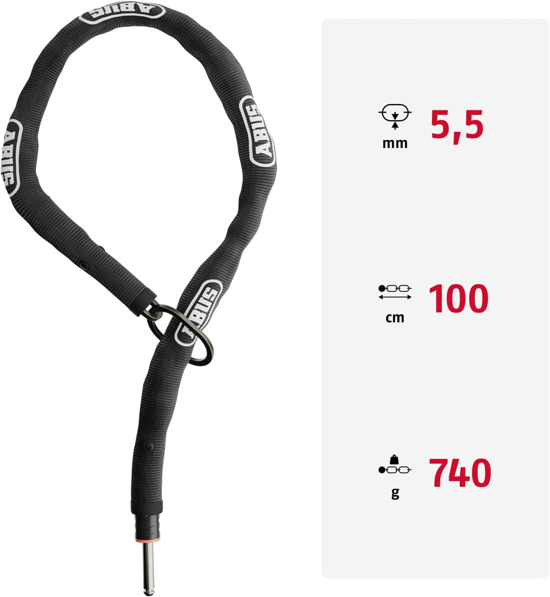 ABUS Rahmenschloss-Einsteckkette ADAPTOR CHAIN Classic 5.5KS - 5,5 mm starke Stahlkette mit ovalem L