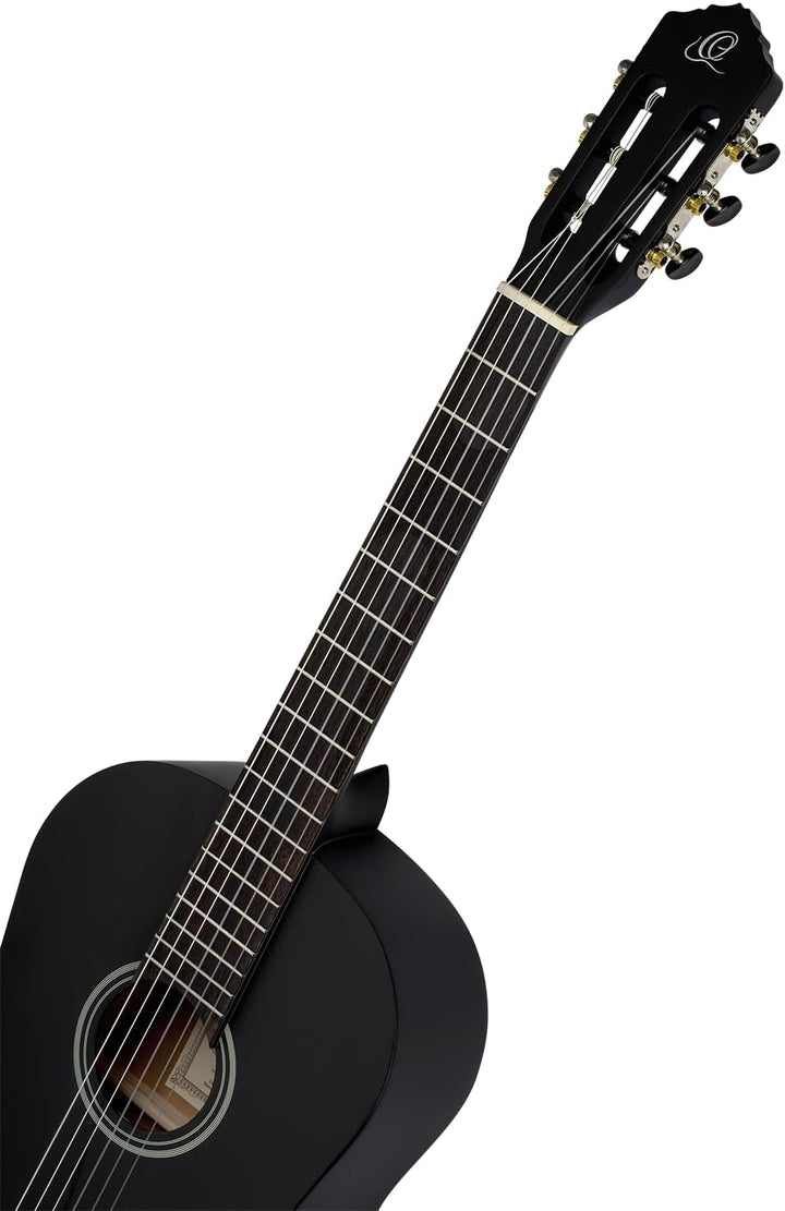 Ortega Guitars schwarze Konzertgitarre Full-Size - Student Series - Catalpakorpus mit Fichtendecke (