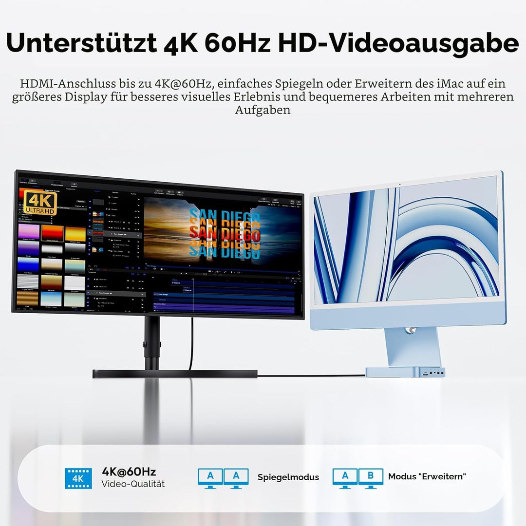 Upgraded iMac Hub für M1/M3/M4, iMac Zubehör M4 unterstützt 4TB SSD-Gehäuse (SSD Nicht enthalten), U