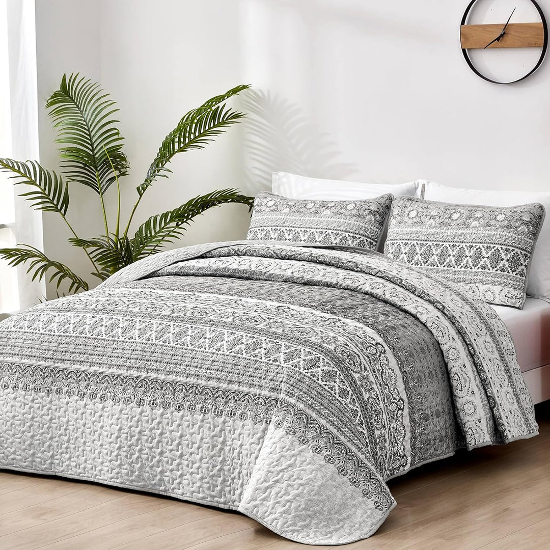 WONGS BEDDING Tagesdecke 220x240 Bettüberwurf Boho Decke Steppdecke 3 Teilig Doppelbett Gesteppt Bet