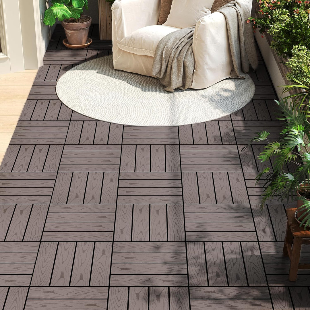 WOLTU GTF002hco WPC Terrassenfliesen Terrassendielen Fliese in Holzoptik Bodenbelag mit klicksystem