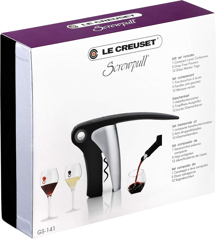 Le Creuset, Geschenkset GS-141, Wein-Accessoires, Grau/Schwarz, Metall/Silikon, Inkl. Korkenzieher L