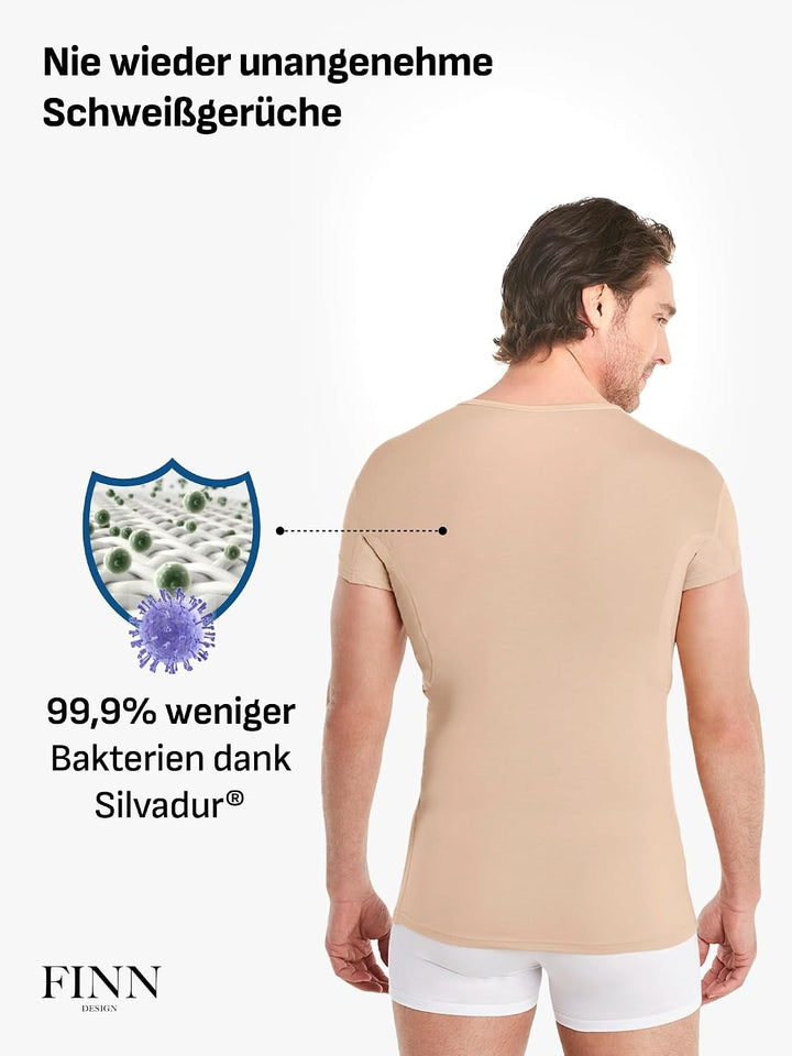 FINN Anti-Schweiss Shirt Herren mit Rundhals und integrierten Achselpads gegen Starkes Schwitzen - A