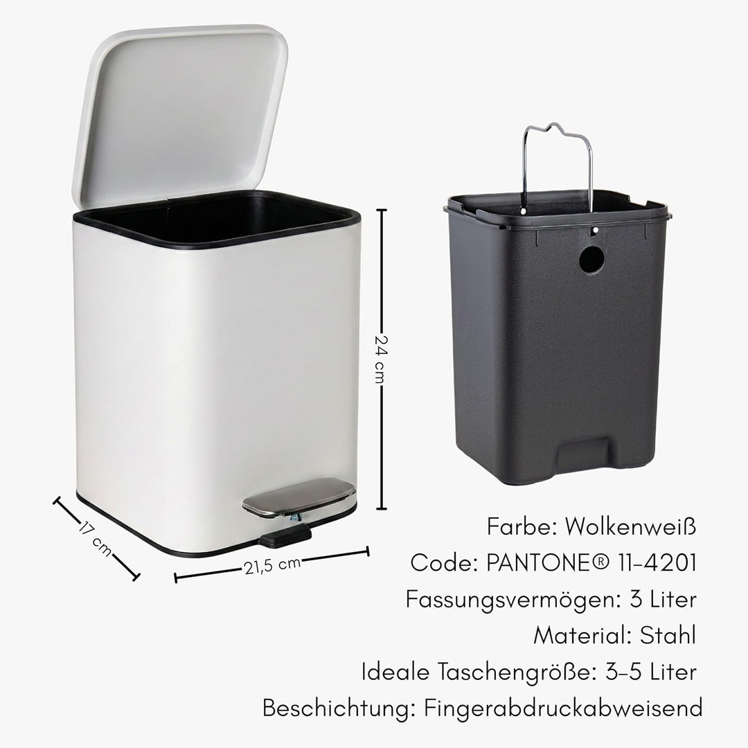 Erreke Badmülleimer mit Pedal 3L, Kosmetikeimer 3L aus Edelstahl mit Soft-Close Deckel, Herausnehmba