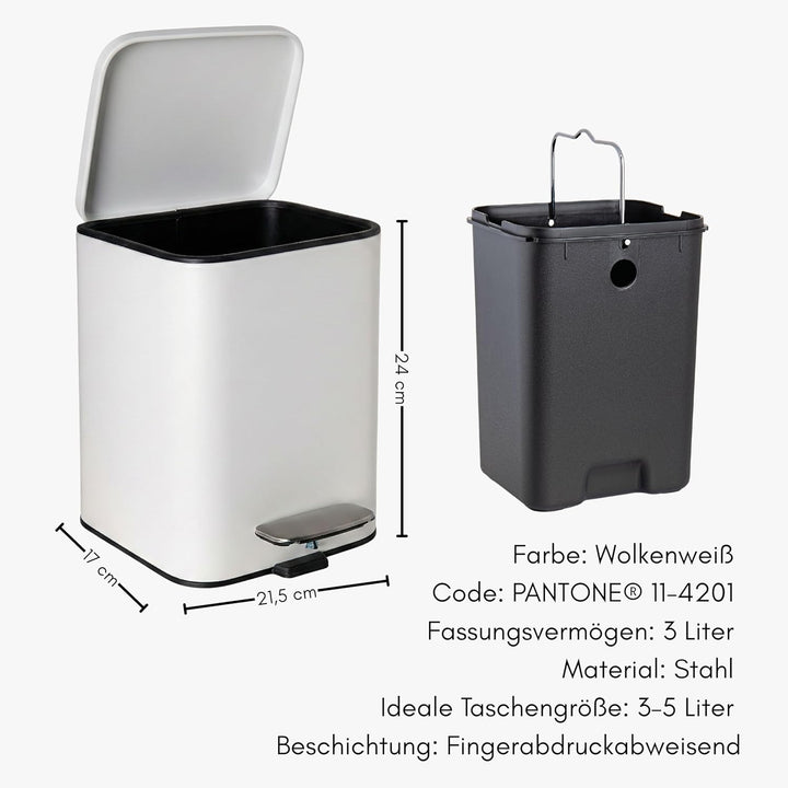 Erreke Badmülleimer mit Pedal 3L, Kosmetikeimer 3L aus Edelstahl mit Soft-Close Deckel, Herausnehmba