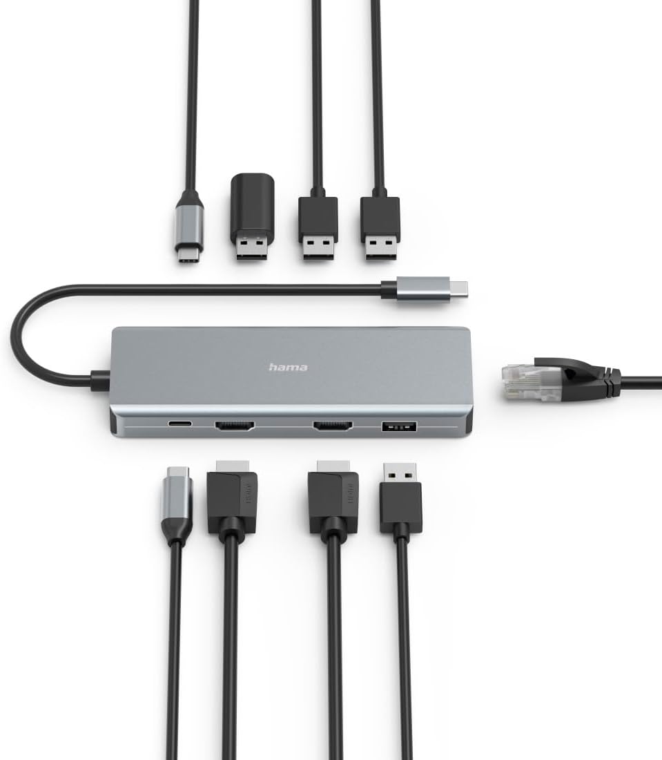Hama USB Hub 9 Ports, 4xUSB-A, USB-C Daten, USB-C Power, 2xHDMI, Ethernet