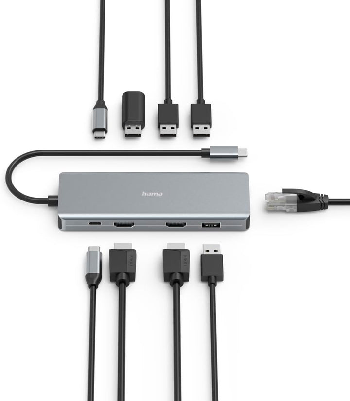 Hama USB Hub 9 Ports, 4xUSB-A, USB-C Daten, USB-C Power, 2xHDMI, Ethernet
