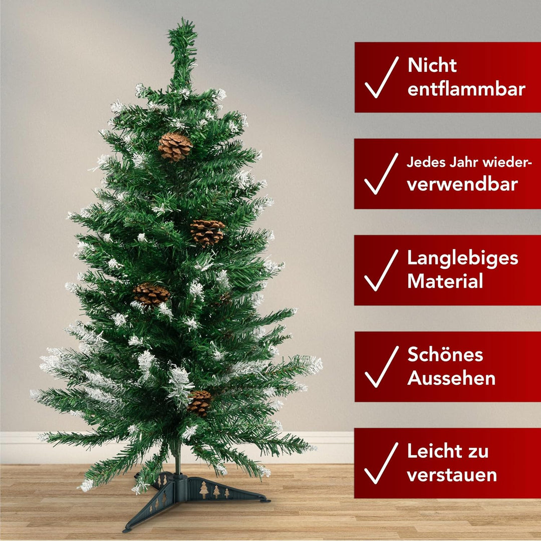 Xonic® Claus Kleiner künstlicher Weihnachtsbaum Schnee 90cm mit echten Tannenzapfen - Tannenbaum kün