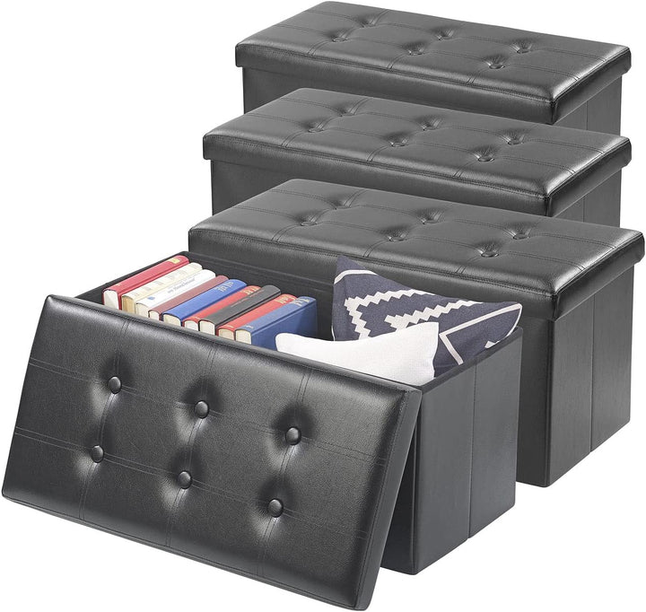 infactory Falt-Sitzbank: 4er-Set Faltbare 2in1-Sitzbänke und -truhen, 80 l, bis 300 kg, schwarz (Auf