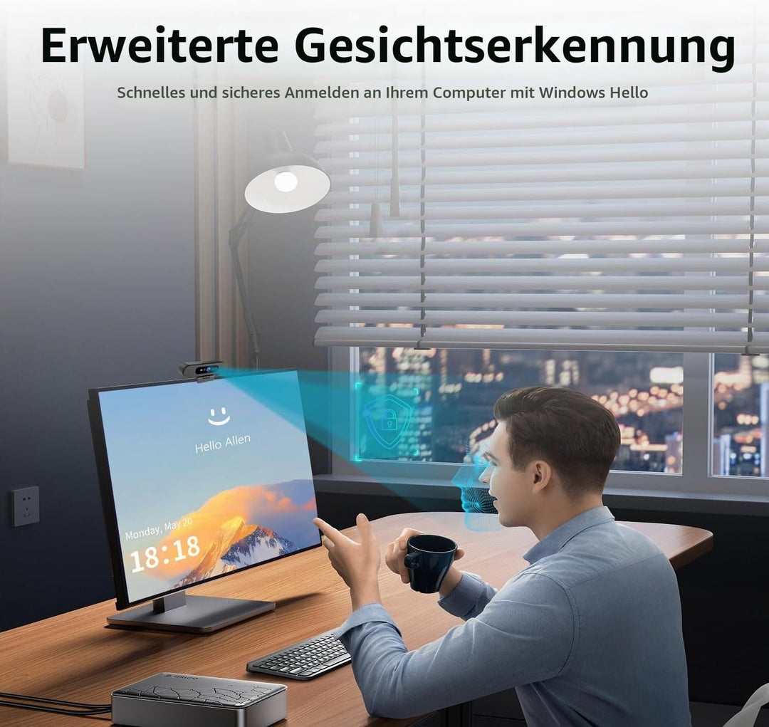TOALLIN 2K QHD-Webcam für Windows Hello Face Login, IR-Gesichtserkennungskamera, USB-Webcam mit Mikr