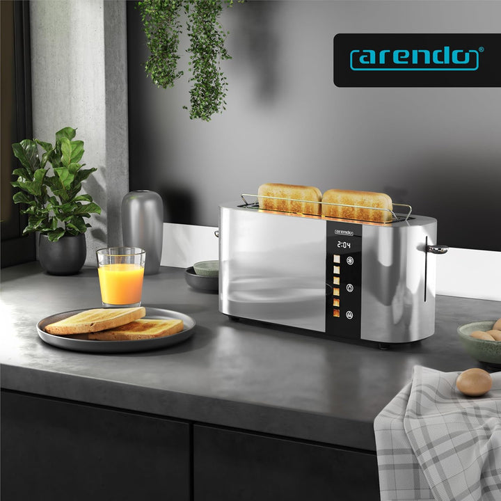 Arendo - Edelstahl Toaster 2 Scheiben Langschlitz - Touchscreen – Doppelwandgehäuse – Integrierter B