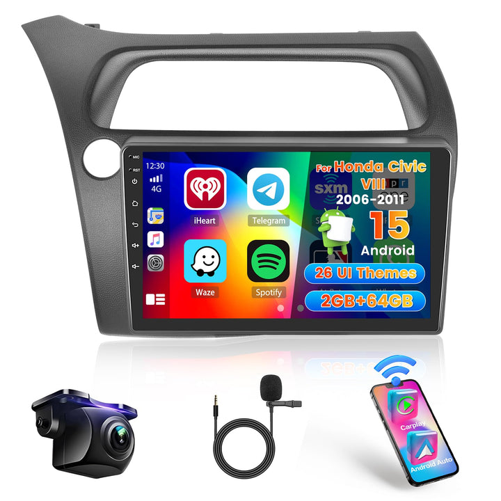 Hikity 2+64G Car Radio 2 DIN Navigation System for Honda Civic VIII 2006-2011 Wireless Carplay Andro