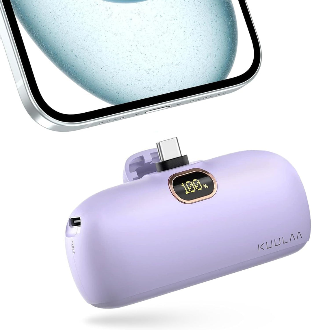 Kuulaa Mini Powerbank 5000mAh, Klein Power Bank USB C 20W PD Externer Akku, Compact LED Digitalanzei
