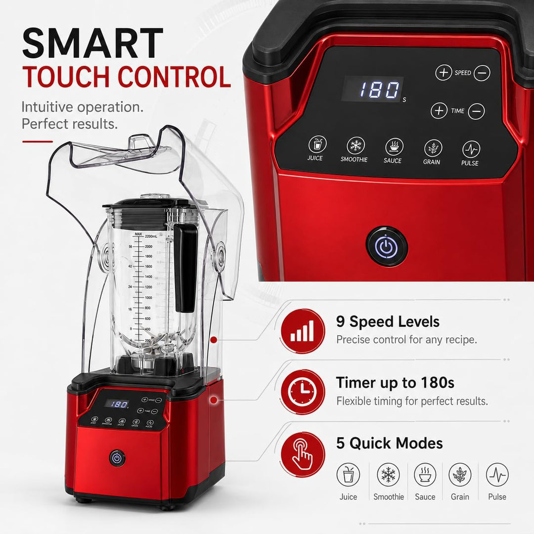 Entsafter‚ Slow Juicer 2200W, 2,2L Hochleistungsmixer mit Schallschutzhaube, Leiser Smoothie Mixer m