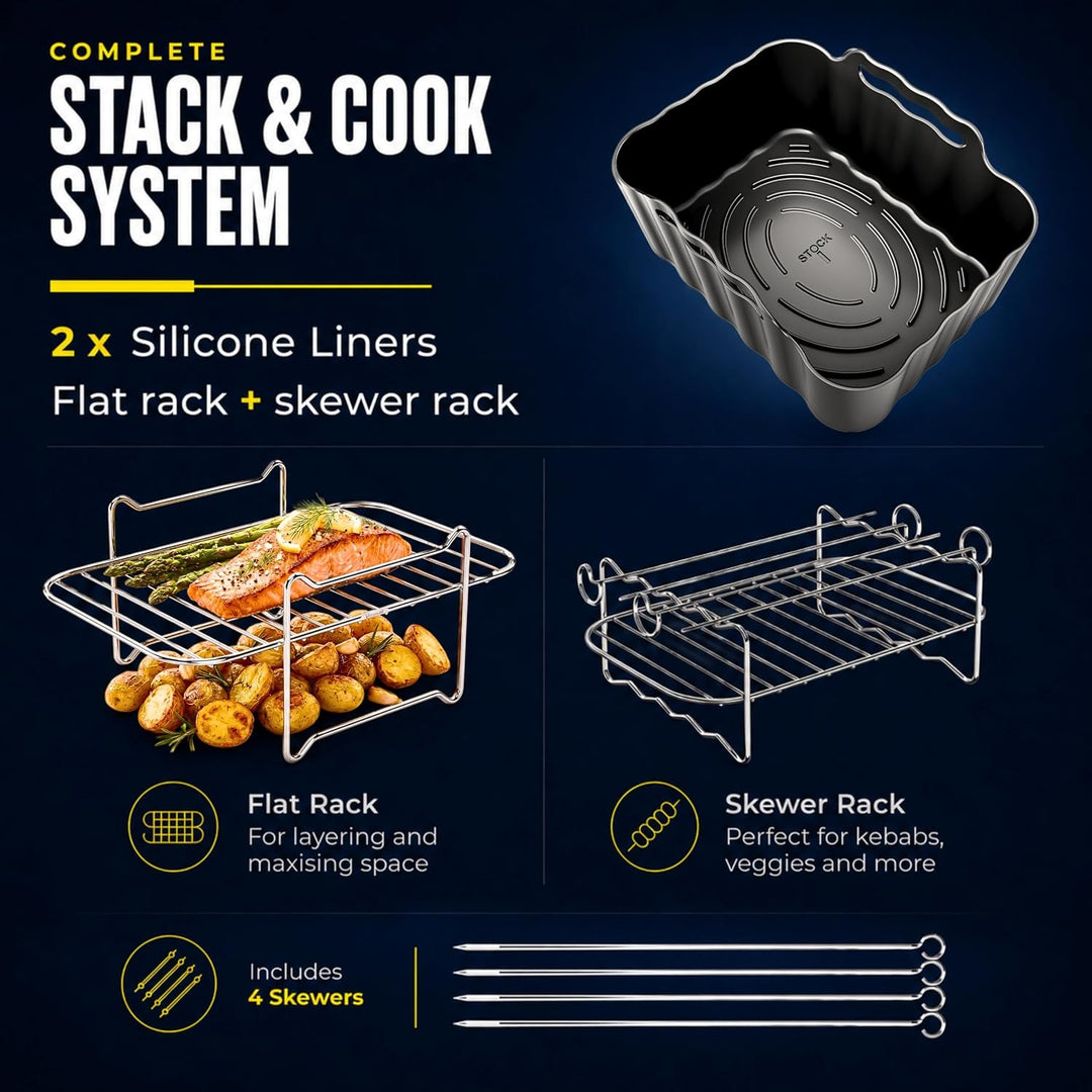 Ninja AF400EU Zubehör 9,5L Airfryer | 2 Silikonformen + 2 Edelstahl Grillrost Einsätze + 4 Spiesse |