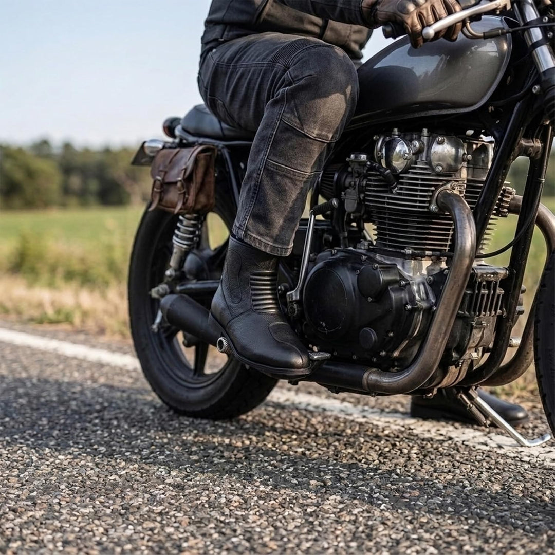 German Wear Motorradstiefel Herren Motorrad Biker Stiefel Motorradschuhe aus Glattleder - Freizeit &