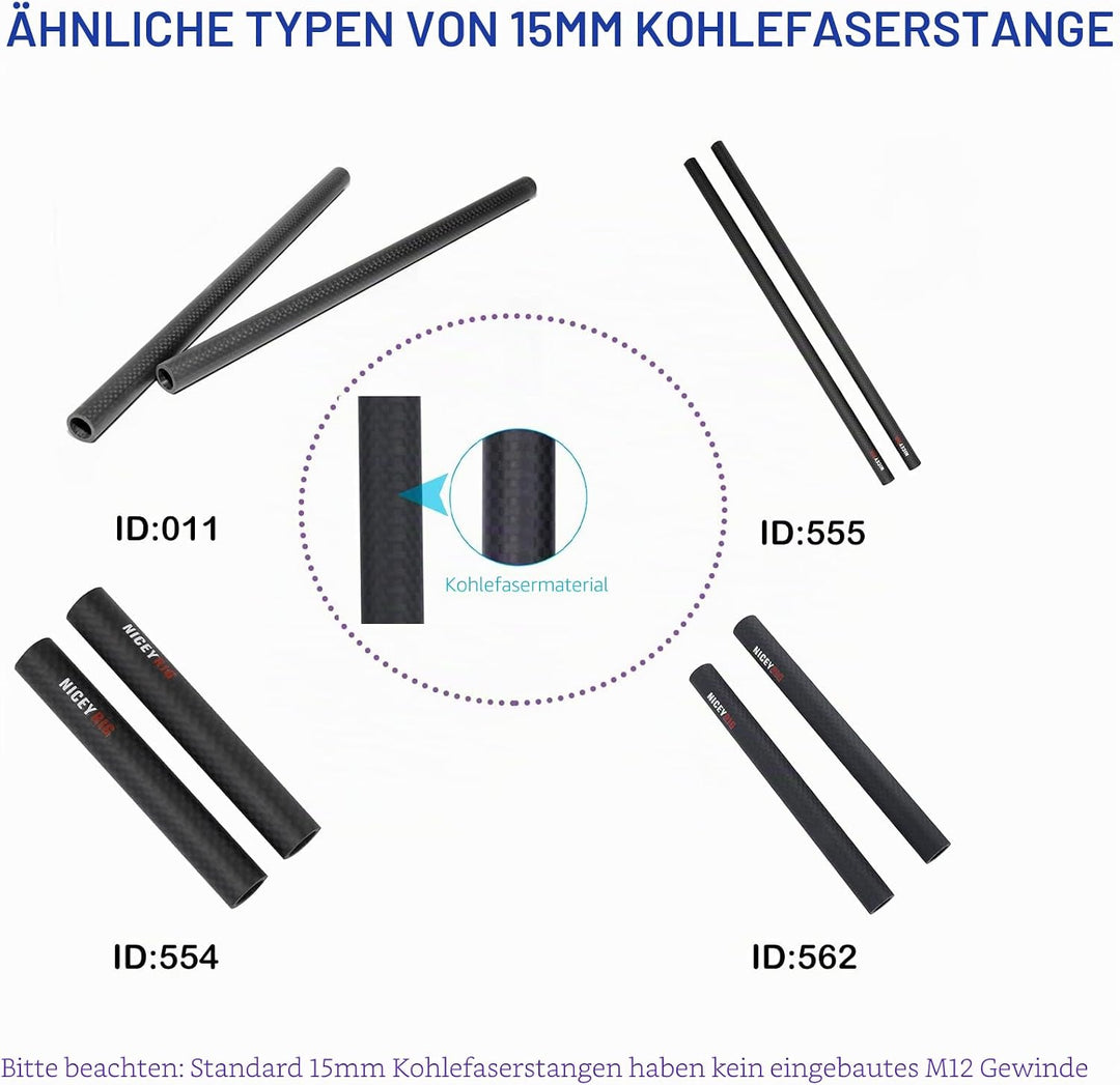 NICEYRIG 15 mm Stangen mit M12 Gewinde Rod Gap Rod-Anschluss zu verlängern für 15 mm Schulterpolster