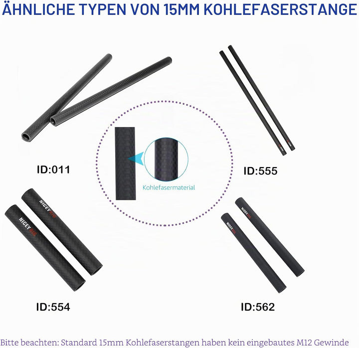 NICEYRIG 15 mm Stangen mit M12 Gewinde Rod Gap Rod-Anschluss zu verlängern für 15 mm Schulterpolster