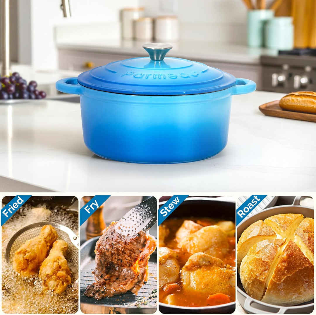 Parmedu Schmortopf aus emailliertem Gusseisen, 5,5 l Topf mit Deckel, Doppelgriff, robustes Kochgesc