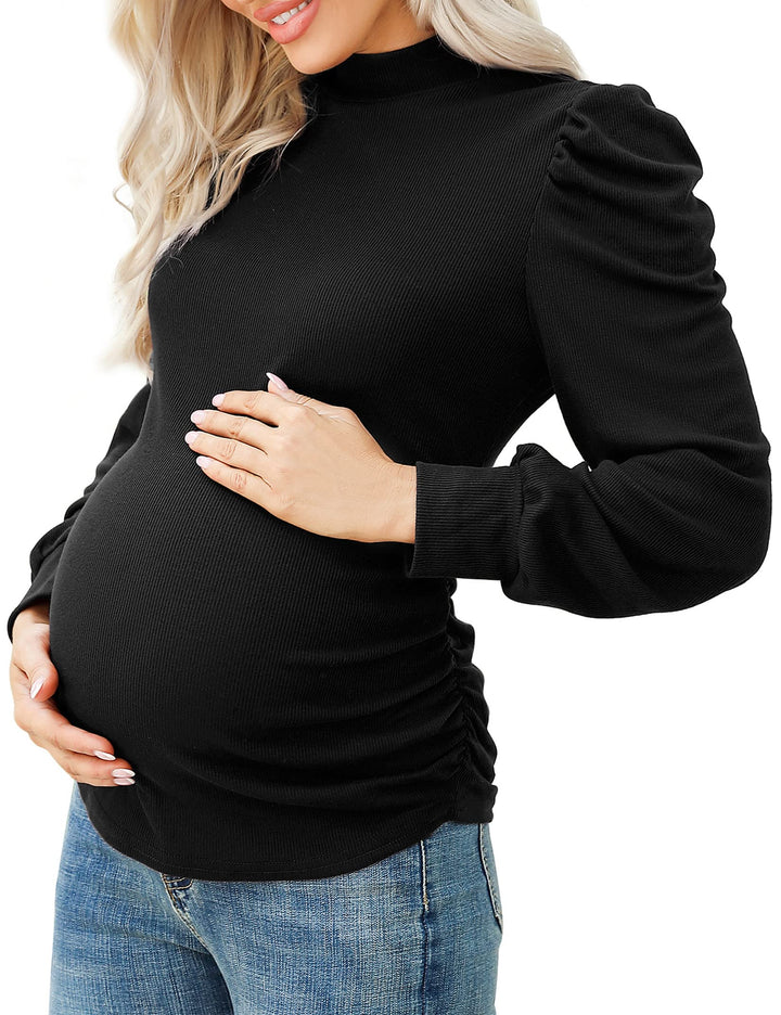 KOJOOIN Damen Umstandsshirt mit Streifen Kurzarm Umstandsbluse Rollkragen Umstandsmode mit Seite Ger