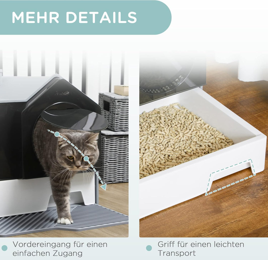 PawHut Katzentoilette Katzenklo mit Bodenwanne, Schaufel, Filter, Toilette mit Haube für Katzen bis