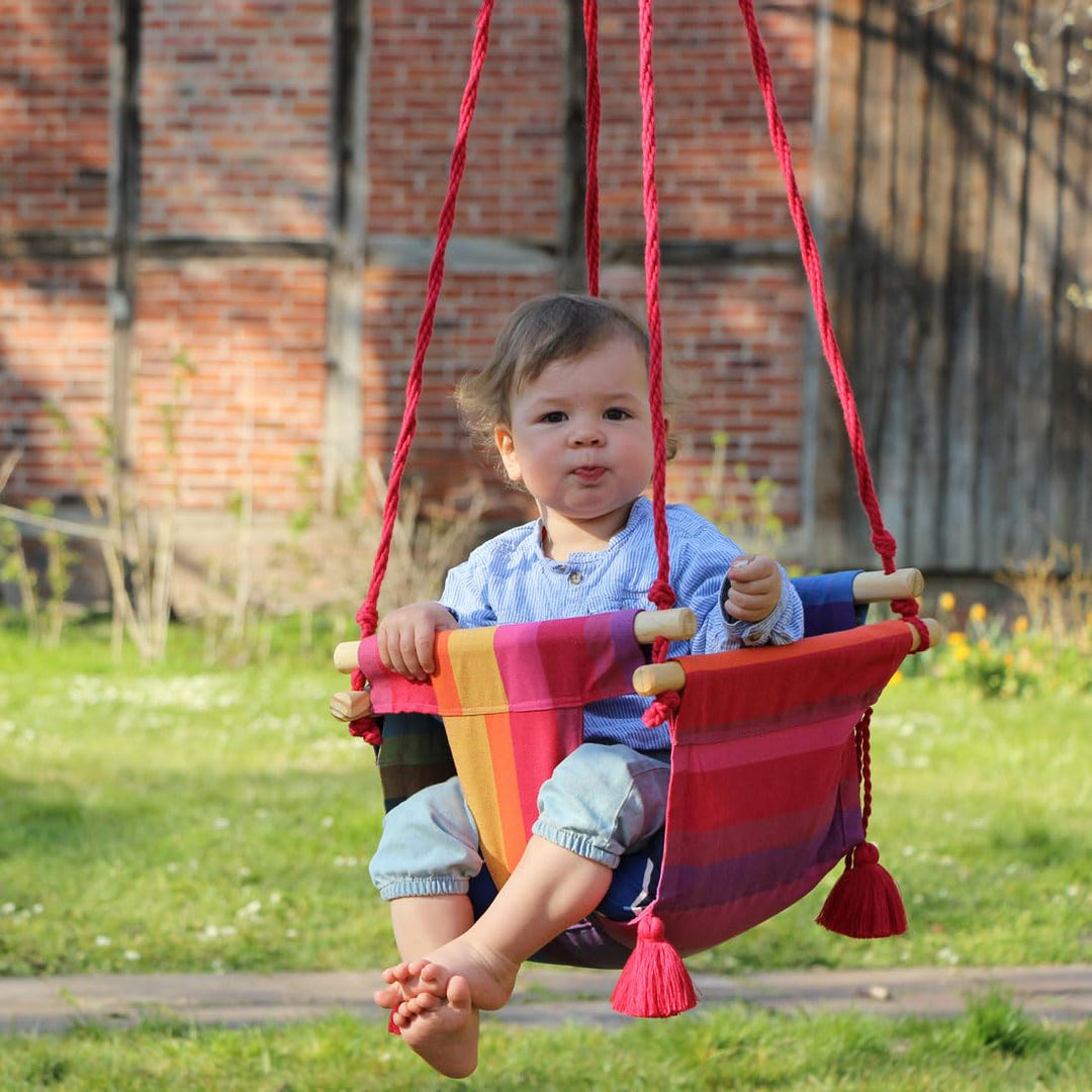 Baby-Schaukelsitz Rainbow, Fair Trade & Handgefertigt in EL Salvador, Kinder bis 15 kg mit Sicherhei