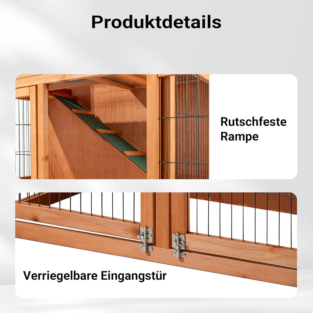 Wiltec 2 Etagen Nagerhaus 871 x 547 x 1000 mm, Hasenstall zweistöckig aus Fichtenholz, mit Bitumenei