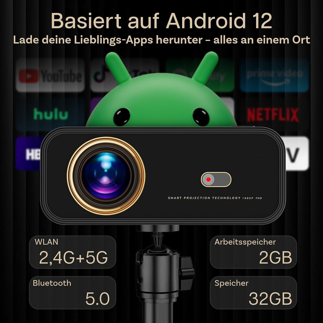 Beamer mit WiFi & Bluetooth Outdoor, 100 Zoll Projektionsleinwand & Stativ von MMOBIEL – Native 1080