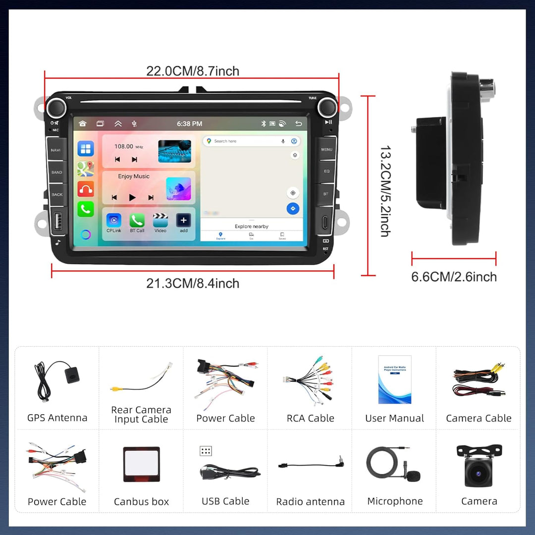 8 Core 6 + 128G Android 15 Auto Radio für VW Passat Golf Sitz Altea Jatta Skoda, 8 "IPS 2.5D -Auto -