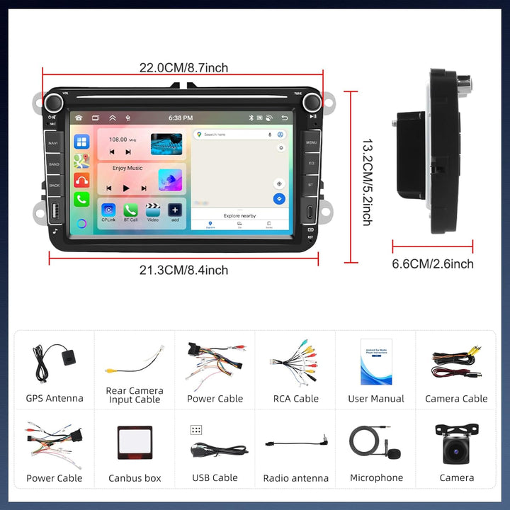 8 Core 6 + 128G Android 15 Auto Radio für VW Passat Golf Sitz Altea Jatta Skoda, 8 "IPS 2.5D -Auto -