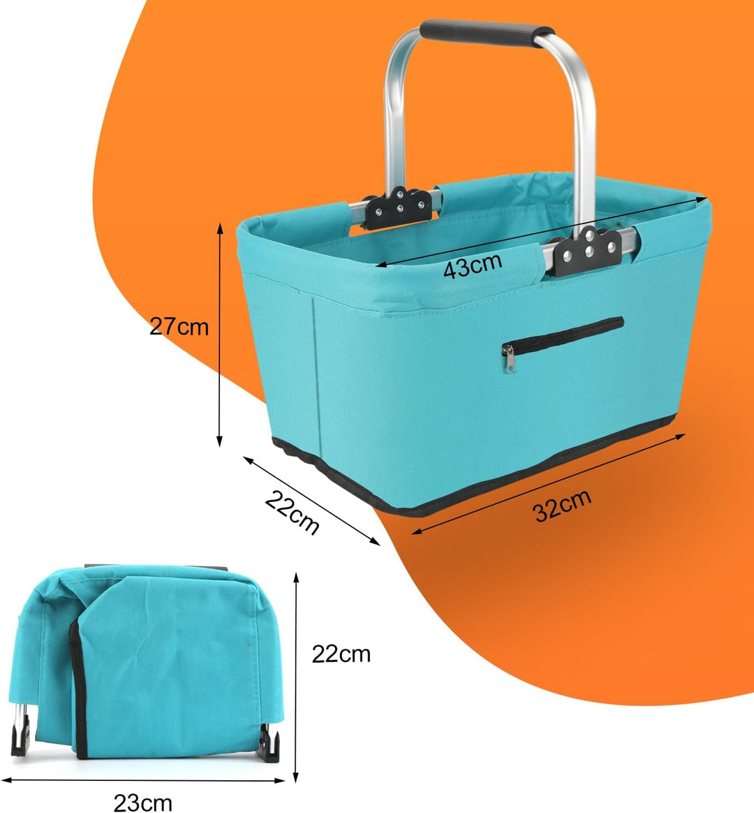 Einkaufskorb Faltbar 25L,Einkaufskorb Klein Mit Gepolsterte Griffe Und ReissVerschlusstasche,Einkauf