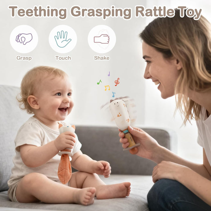 Beissring Baby Rassel Baby Spielzeug 6 MonateSensorik Geschenk (3 Stück)
