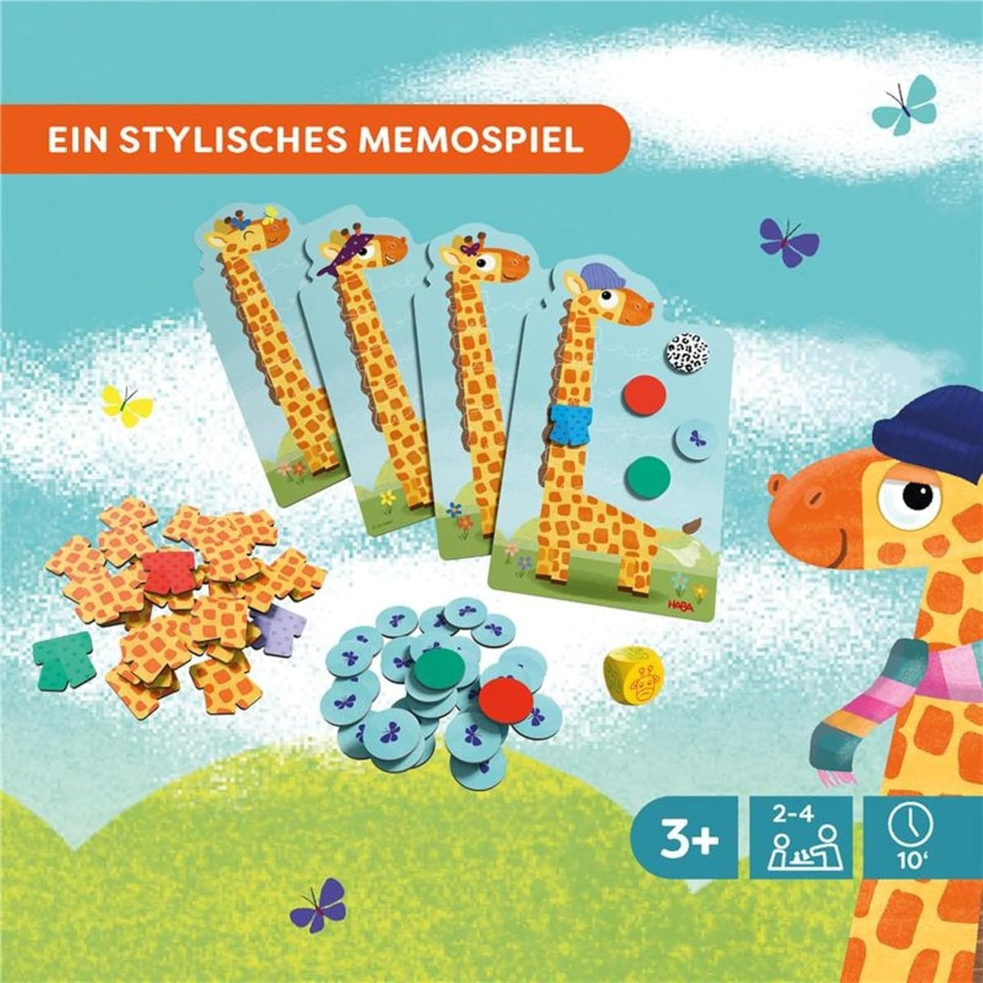 HABA Lasse Giraffe – Farbenfrohes Memo- &amp; Würfelspiel für Kinder ab 3 Jahren – Lustiges Sammelspiel