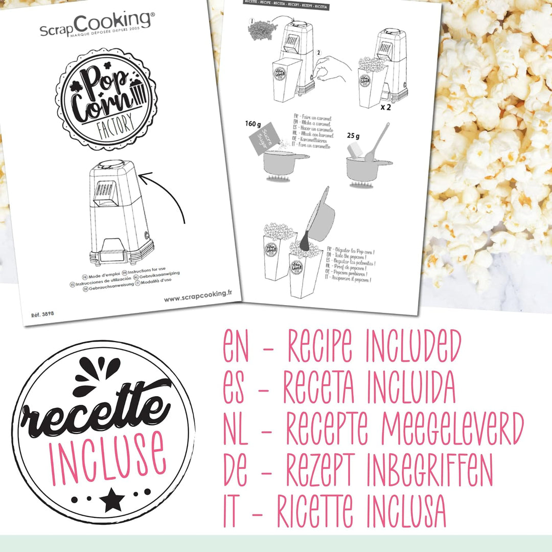 ScrapCooking - Popcornmaschine - Popcorn Maschinen Ohne Öl - Fertig in 1-2 Minuten - Popcorn Maker m